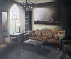 schilderij-olieverf-interieur-kat-muis-huismuis