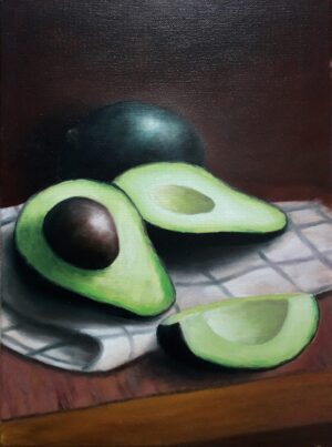 schilderij-olieverf-stilleven-avocado-vrucht-met-pit