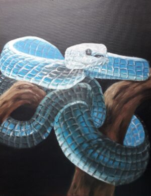 schilderij-olieverf-stilleven-blauwe-slang-gif