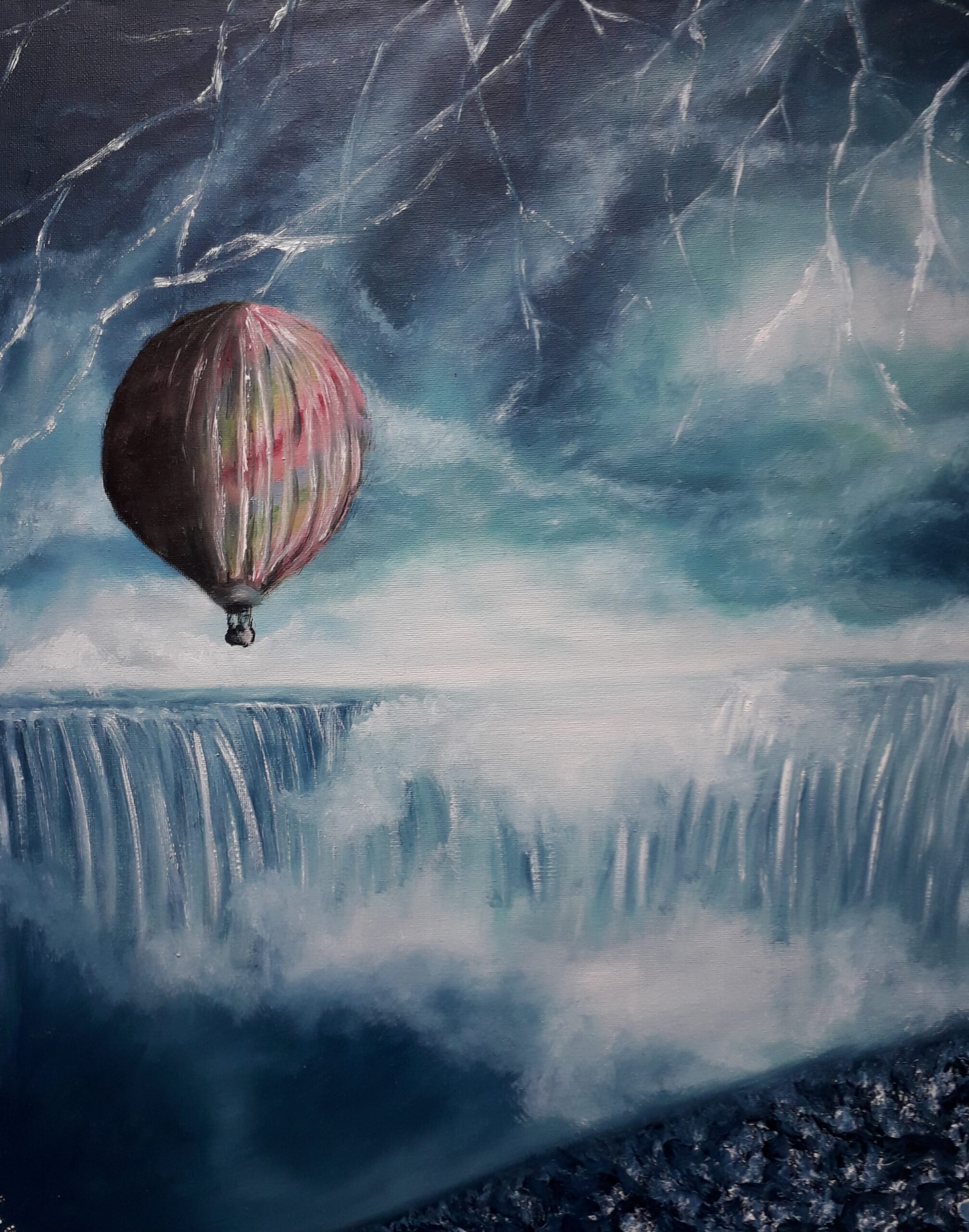 schilderij-olieverf-storm-luchtballon-vaart