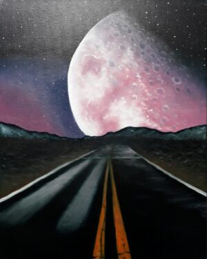 schilderij-olieverf-weg-roze-maan-phlox-subulata