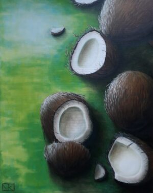schilderij-olieverf-stilleven-kokosnoten-tropisch