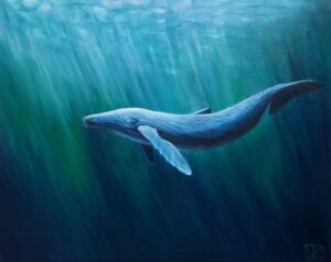 schilderij-olieverf-walvis-onderwater-blauw-onderzeeër